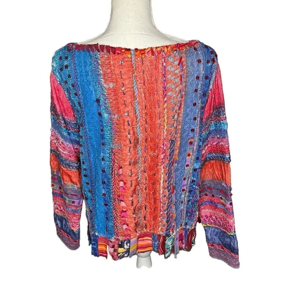 Sandy Starkman Vintage Mixed Media Art To Wear Embellished Multicolor Sweater S - Picture 4 of 12